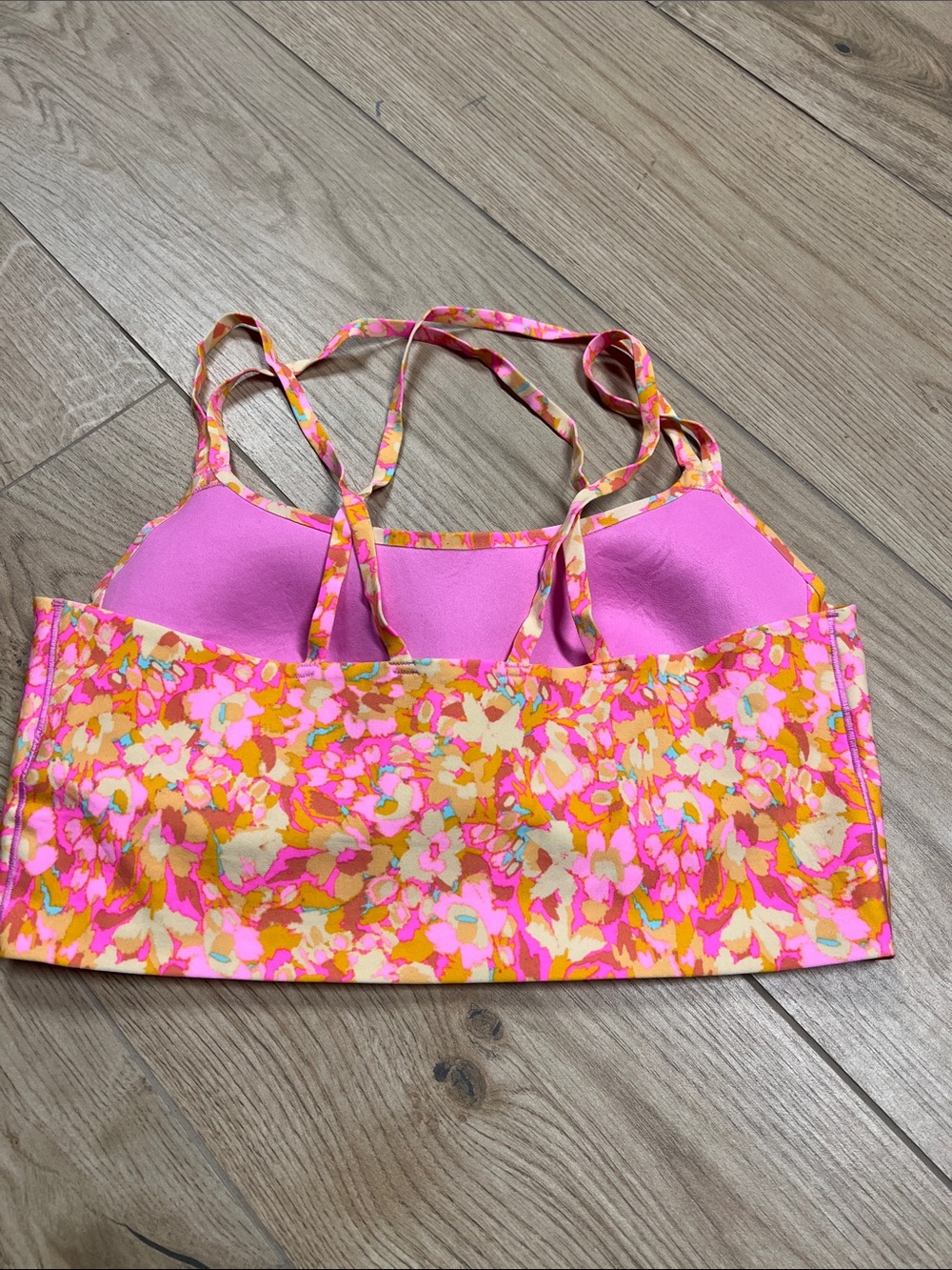 aerie Floral Strappy longline Bralette in Pink, Orange, Yellow - Picture 4 of 6